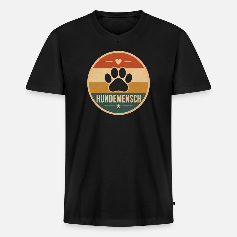 Hundemensch Retro - Männer Premium Bio T-Shirt mit V-Ausschnitt - Schwarz