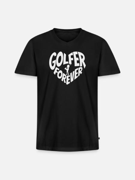 Golfer Forever Heart with Golfer - Men's Premium Organic T-shirt with V-neck - black