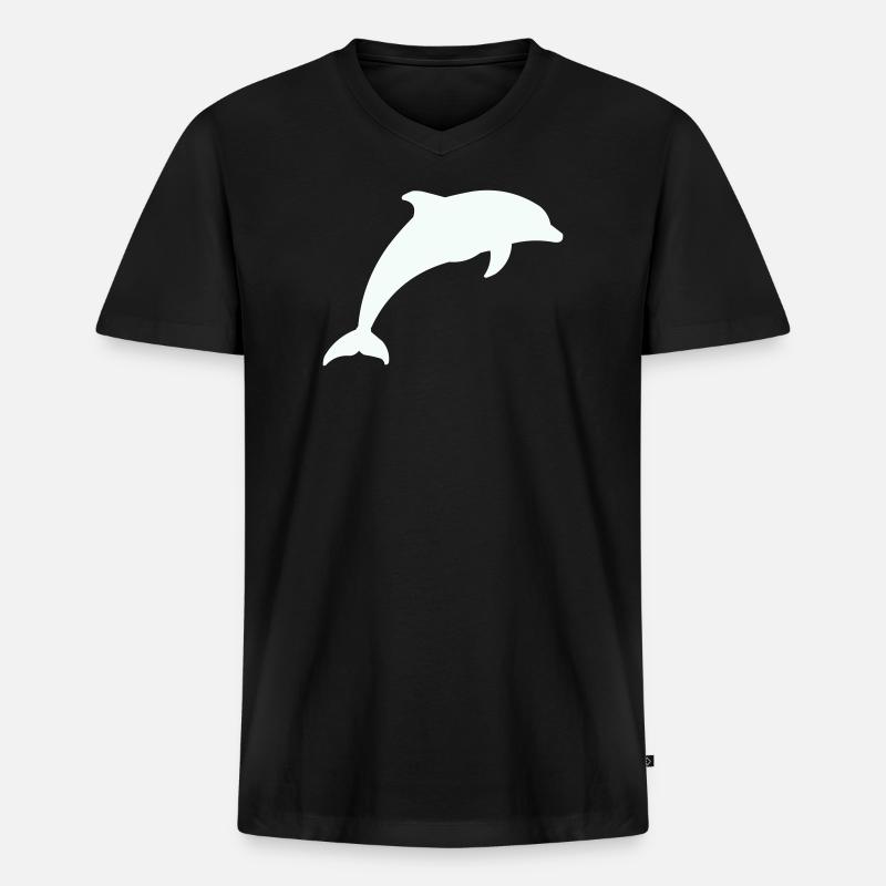 Leuchtender Delfin Silhouette - Männer Premium Bio T-Shirt mit V-Ausschnitt - Schwarz
