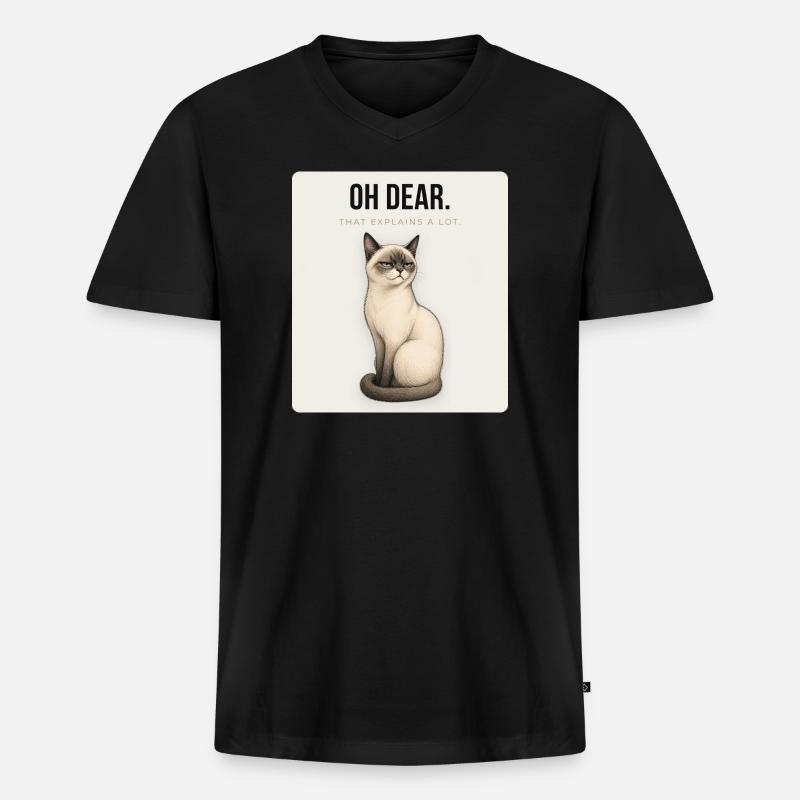 OH DEAR Sarcastic Cat Design - Männer Premium Bio T-Shirt mit V-Ausschnitt - Schwarz