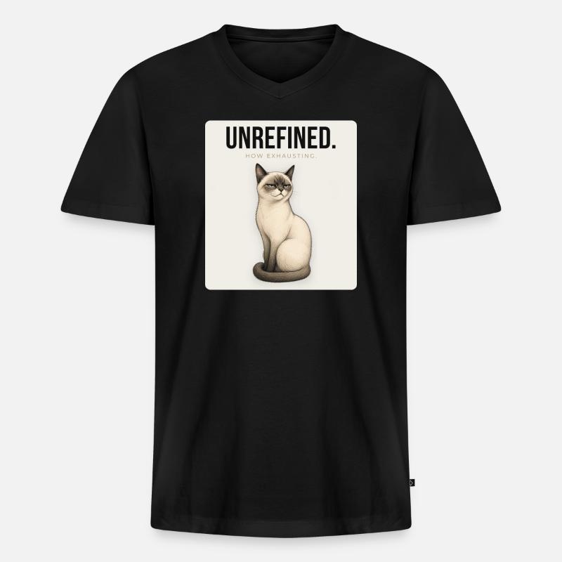 UNREFINED Sarcastic Cat Design - Männer Premium Bio T-Shirt mit V-Ausschnitt - Schwarz