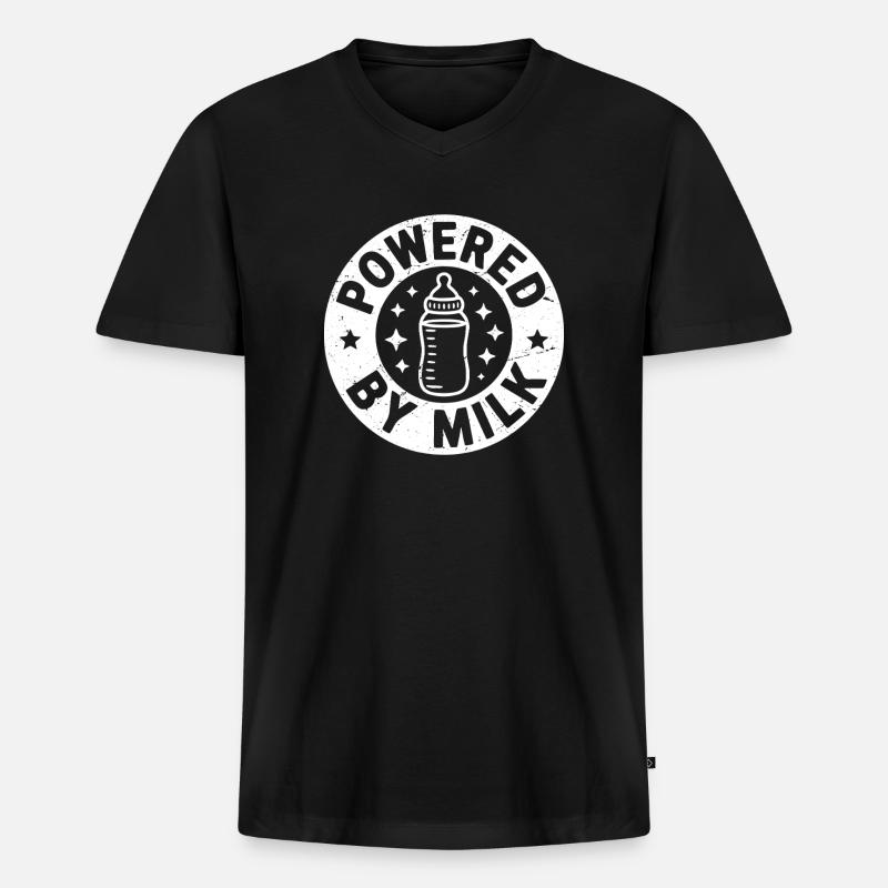 powered by milk - Männer Premium Bio T-Shirt mit V-Ausschnitt - Schwarz