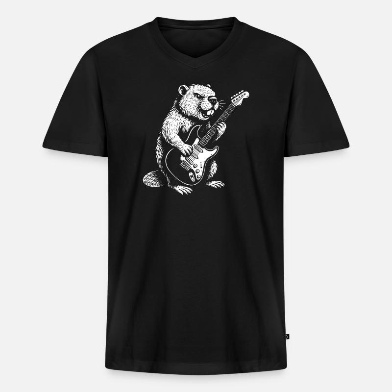 Beaver Guitar Hero - Männer Premium Bio T-Shirt mit V-Ausschnitt - Schwarz