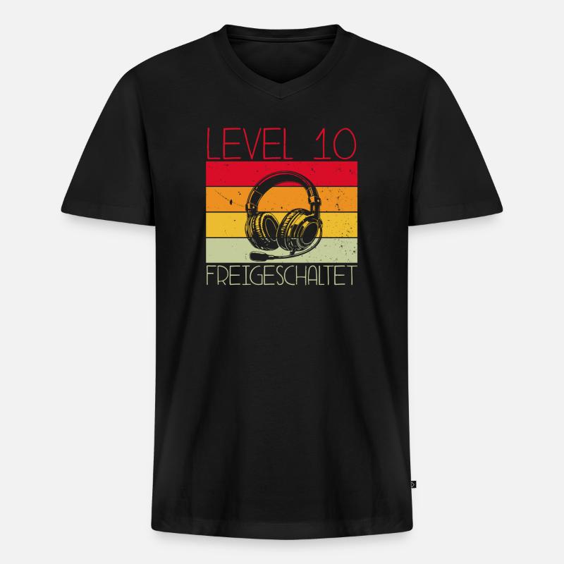Level 10 Freigeschaltet Gaming - Männer Premium Bio T-Shirt mit V-Ausschnitt - Schwarz