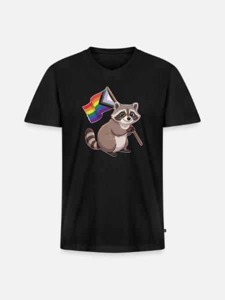 LGBTQ-Pride-Monat – Lustiger Pride-Waschbär - Männer Premium Bio T-Shirt mit V-Ausschnitt - Schwarz
