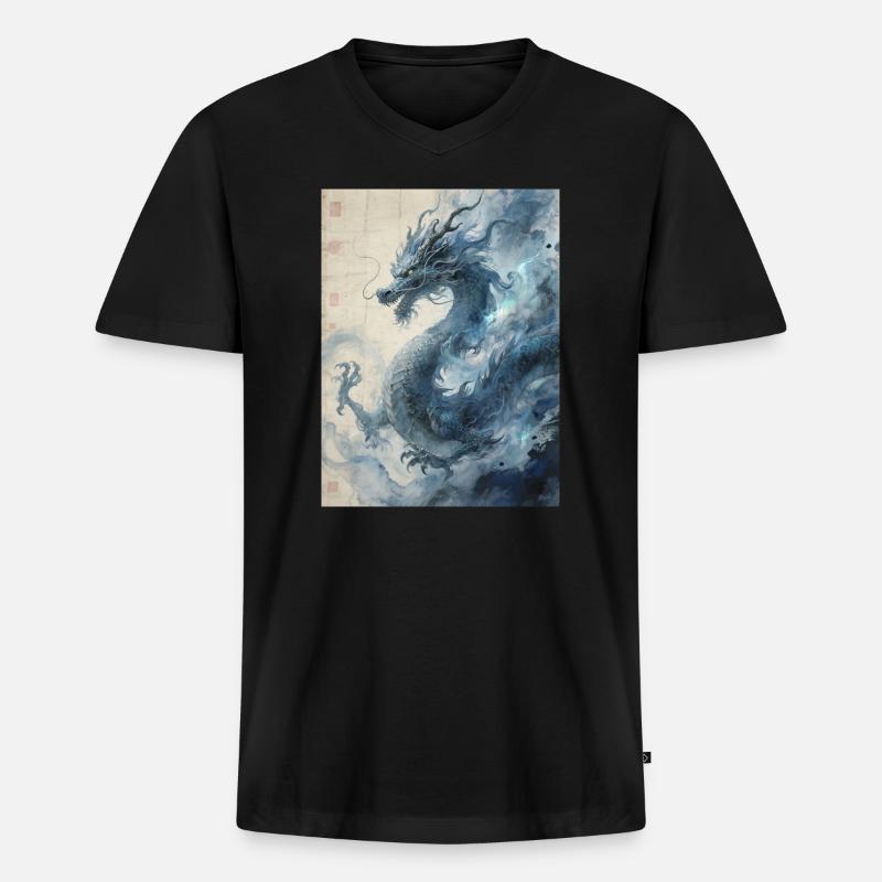 Die Sternennacht: Blauer Drache – Aether - Männer Premium Bio T-Shirt mit V-Ausschnitt - Schwarz