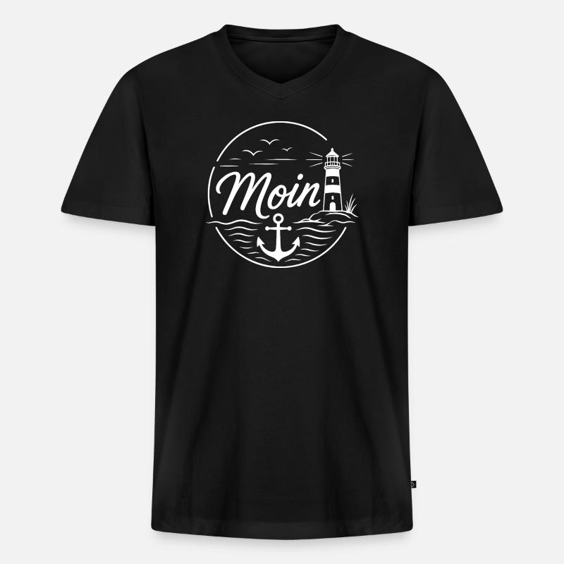 Moin - Männer Premium Bio T-Shirt mit V-Ausschnitt - Schwarz