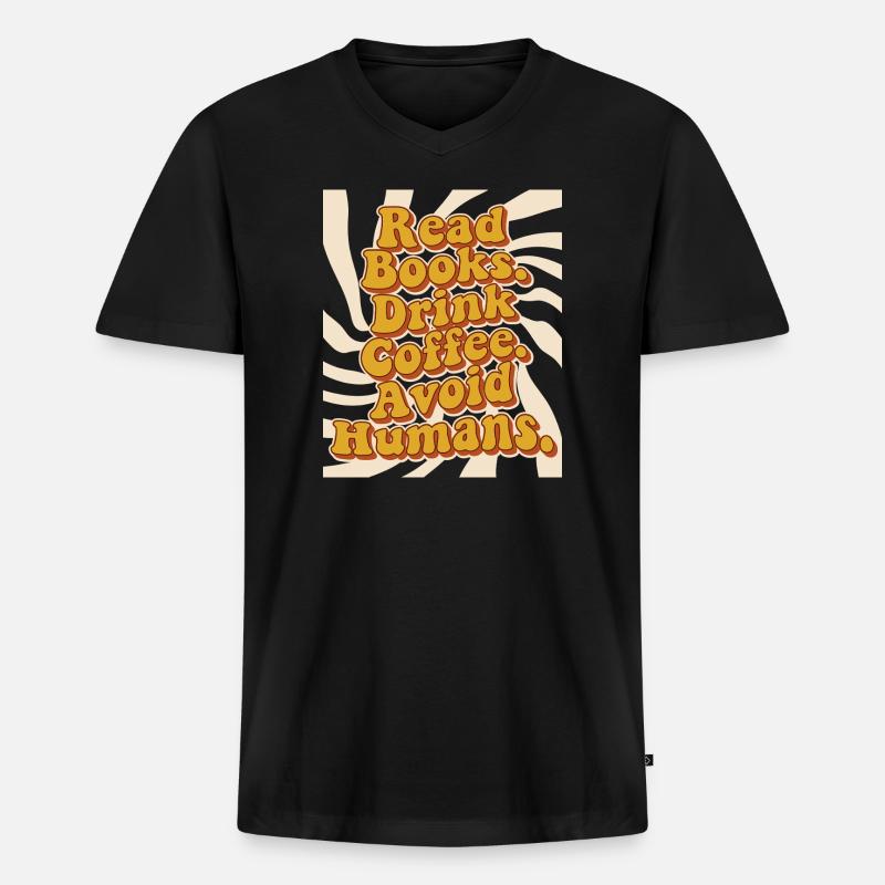 Introvertiert Leseratte Kaffee Bücher  - Männer Premium Bio T-Shirt mit V-Ausschnitt - Schwarz