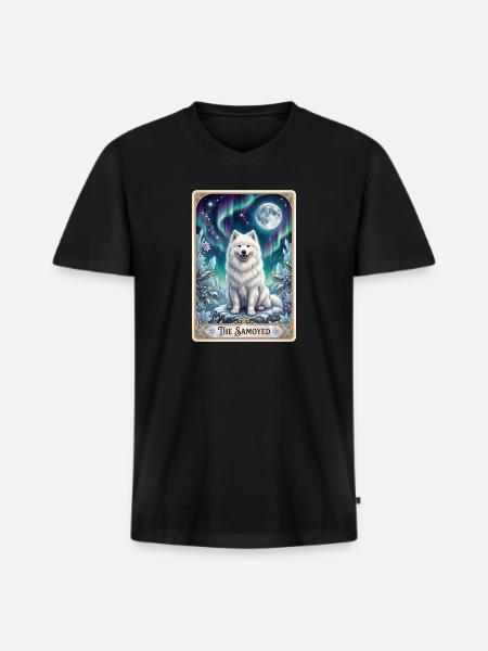 Samoyeds under the Northern Lights - Men's Premium Organic T-shirt with V-neck - black