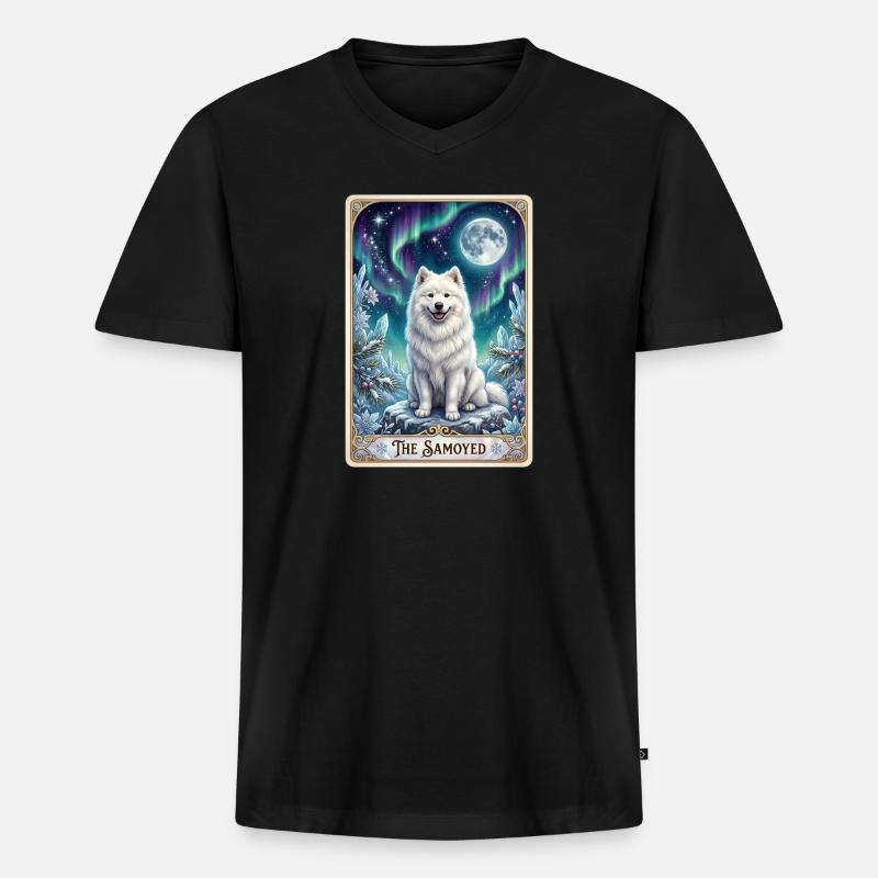 Samojede unter Nordlichtern - Männer Premium Bio T-Shirt mit V-Ausschnitt - Schwarz