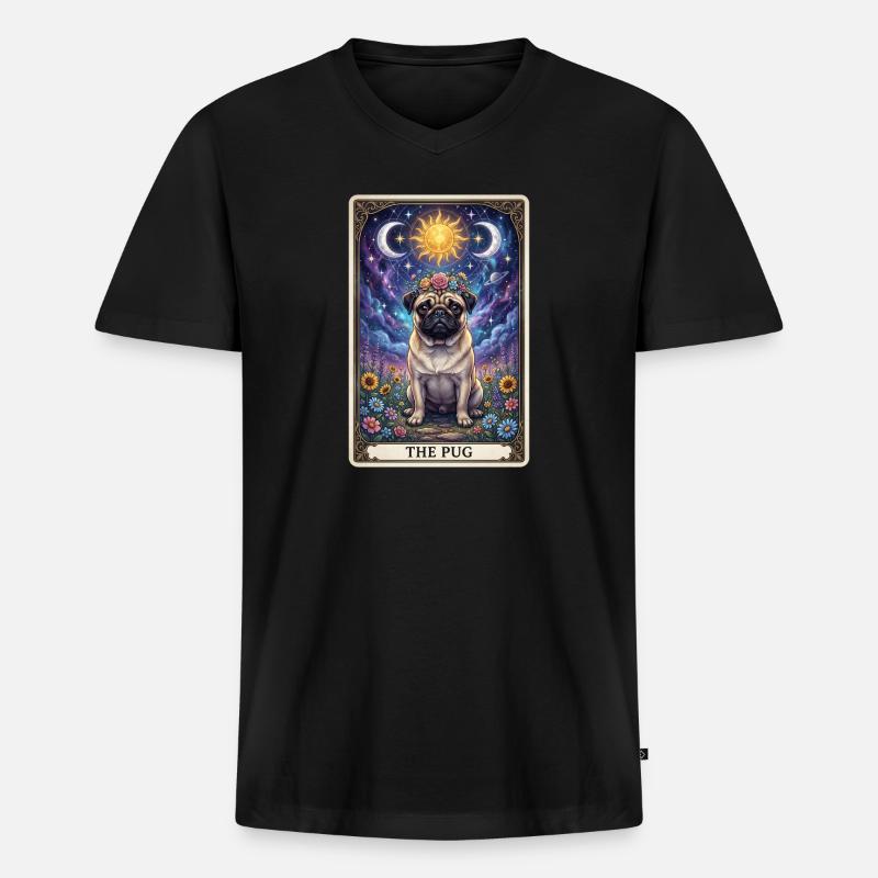 Sonnenmond Mops Tarot Illustration - Männer Premium Bio T-Shirt mit V-Ausschnitt - Schwarz