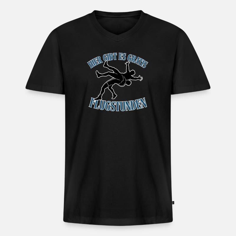 Kostenlose Flugstunden – Kampf-Silhouette - Männer Premium Bio T-Shirt mit V-Ausschnitt - Schwarz