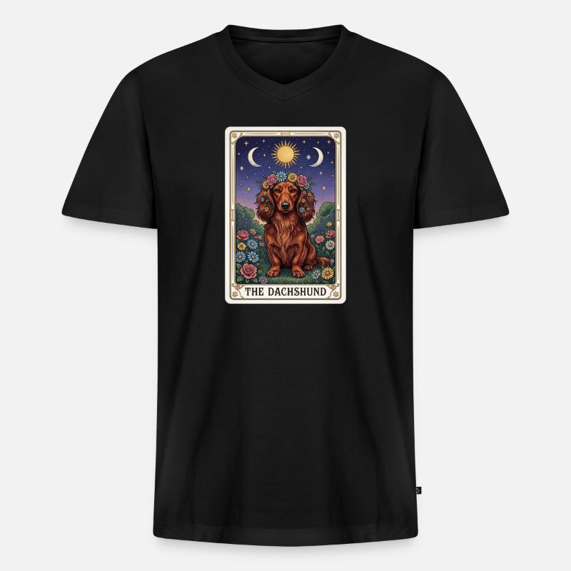 Dackel Tarotblumen Mondschein - Männer Premium Bio T-Shirt mit V-Ausschnitt - Schwarz