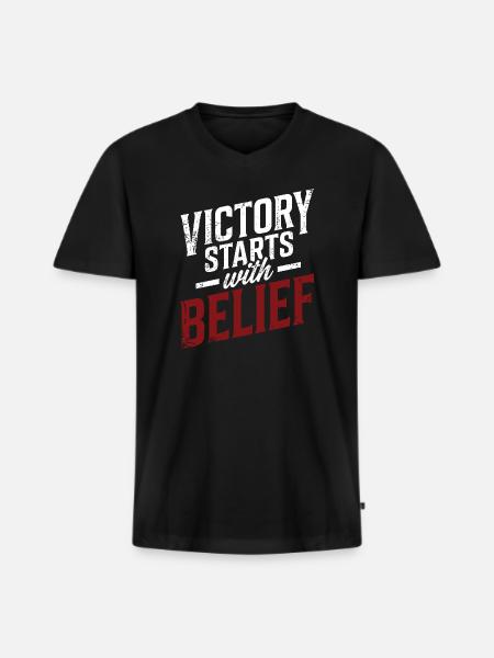 Victory Starts with Belief - Men's Premium Organic T-shirt with V-neck - black