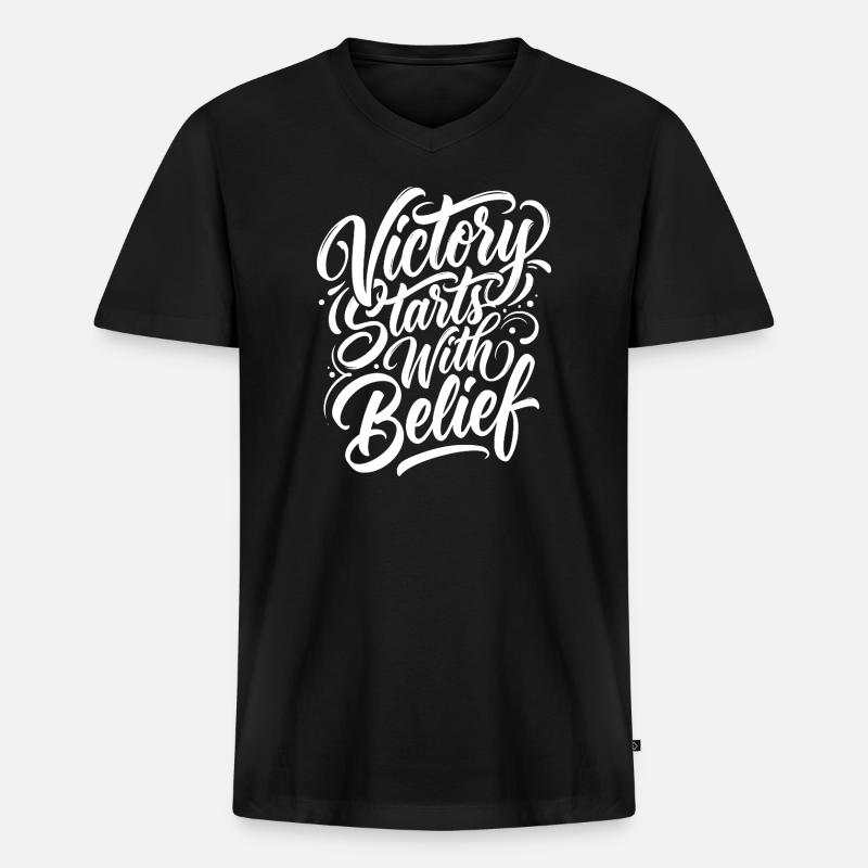 Der Sieg beginnt mit dem Glauben - Männer Premium Bio T-Shirt mit V-Ausschnitt - Schwarz