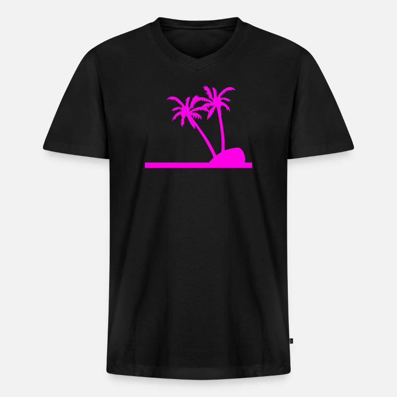 Palmen - Männer Premium Bio T-Shirt mit V-Ausschnitt - Schwarz