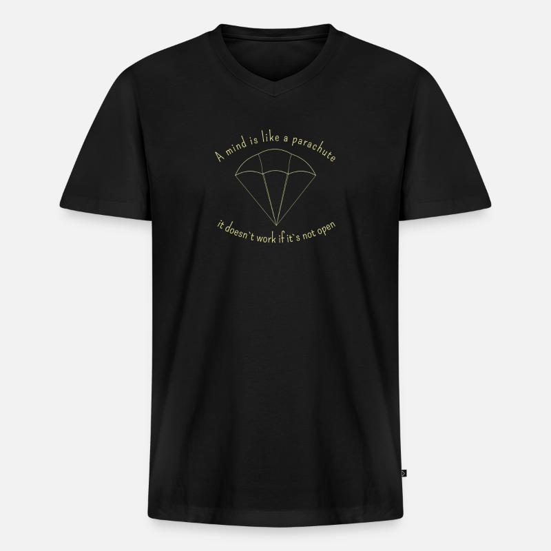 Offener Geist Fallschirm Zitat - Männer Premium Bio T-Shirt mit V-Ausschnitt - Schwarz