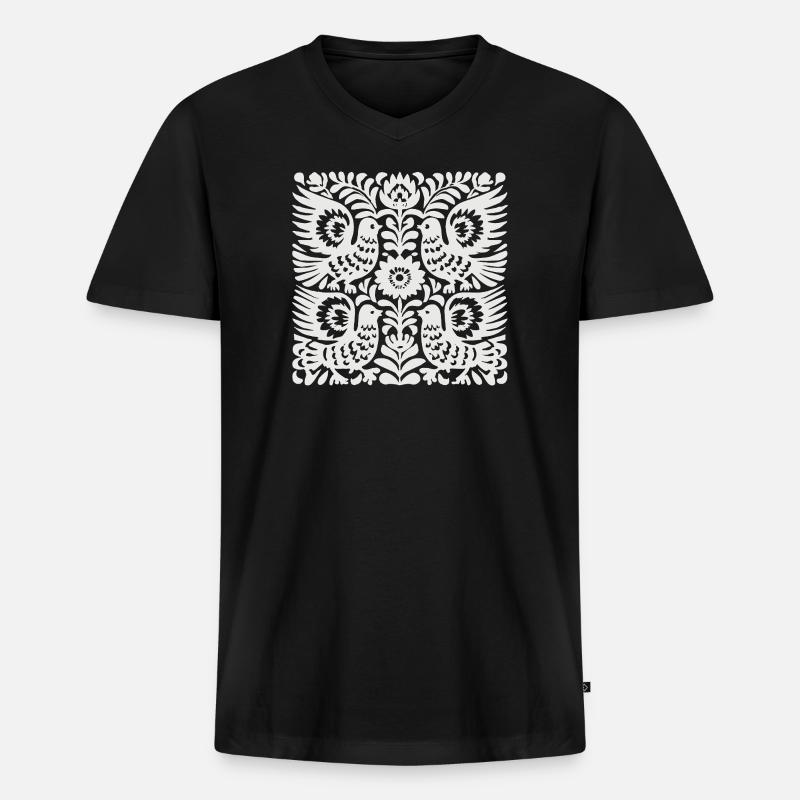 Taube-Blumenwappen - Männer Premium Bio T-Shirt mit V-Ausschnitt - Schwarz
