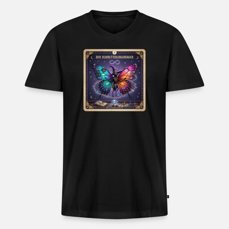 Der Schmetterlingsmagier - Männer Premium Bio T-Shirt mit V-Ausschnitt - Schwarz