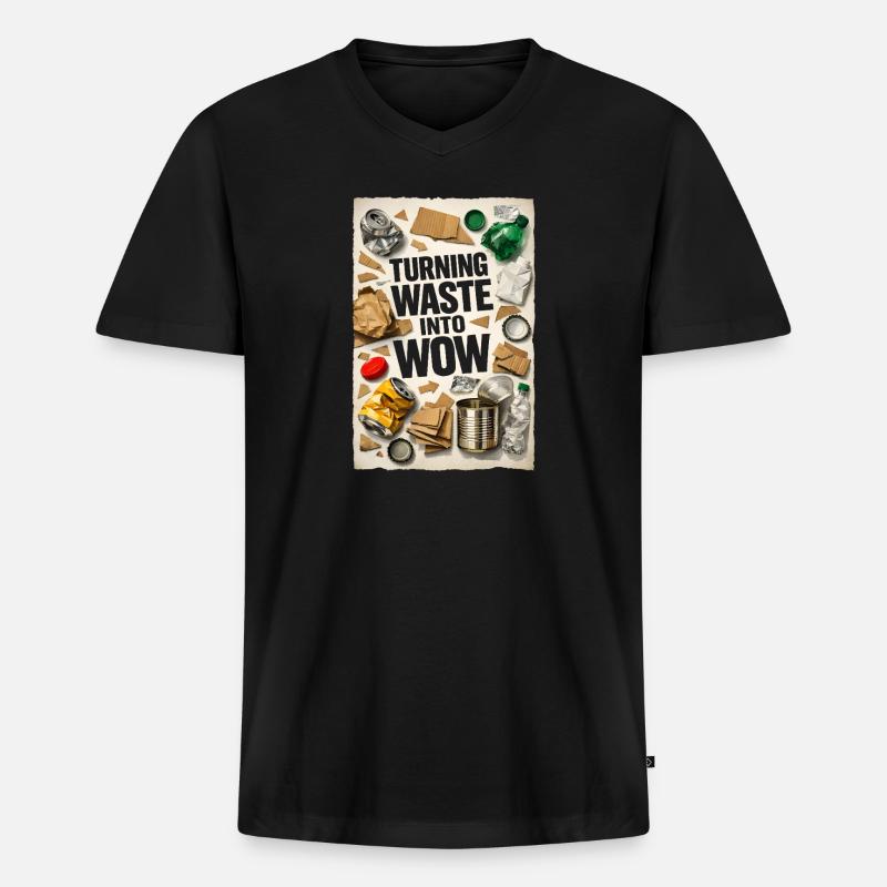 Abfall wird Wow | Upcycling Recycling - Männer Premium Bio T-Shirt mit V-Ausschnitt - Schwarz