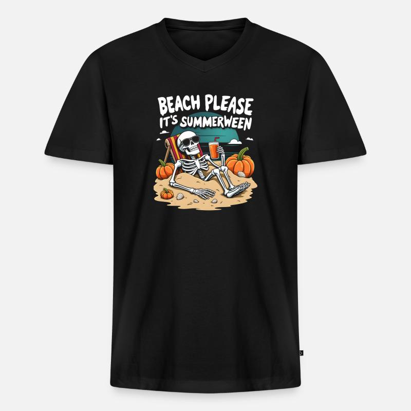 Beach Please Summerween Halloween - Männer Premium Bio T-Shirt mit V-Ausschnitt - Schwarz