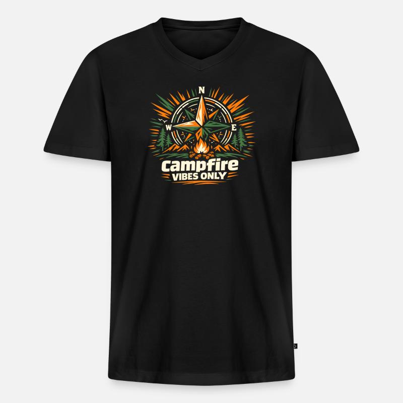 Lagerfeuer Kompass Vibes - Männer Premium Bio T-Shirt mit V-Ausschnitt - Schwarz