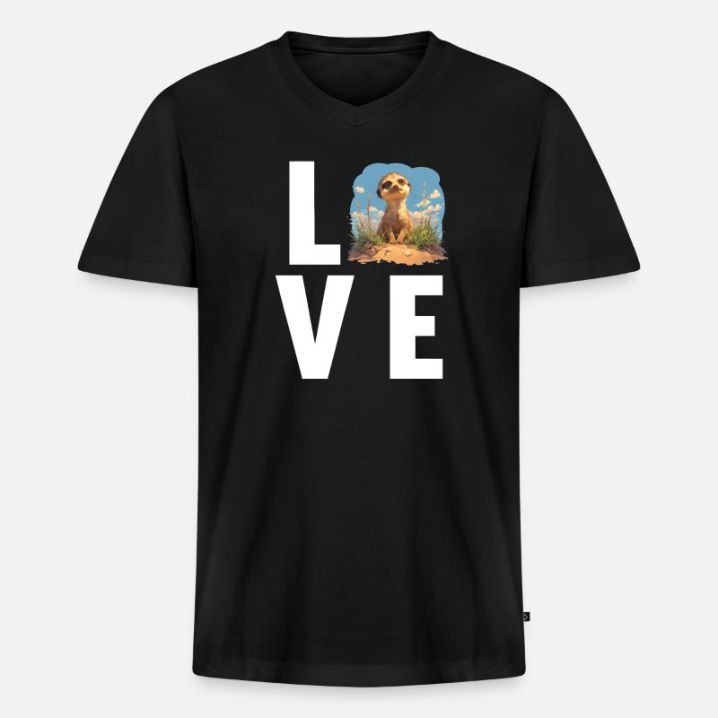 Meerkat Erdmännchen - Männer Premium Bio T-Shirt mit V-Ausschnitt - Schwarz