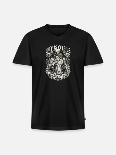 WTF is Celsius Skeleton Funny American - Men's Premium Organic T-shirt with V-neck - black