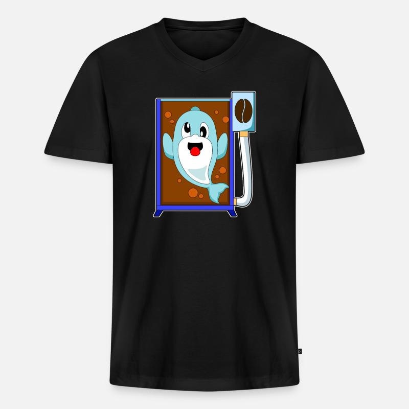 Delfin Kaffeebohne Kaffee - Männer Premium Bio T-Shirt mit V-Ausschnitt - Schwarz