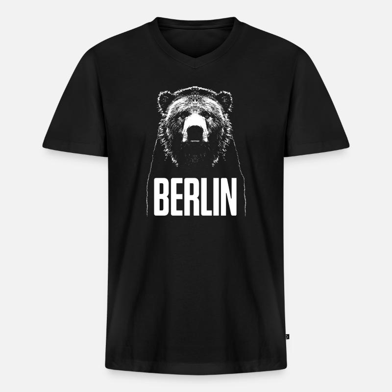  Berlin Bär - Männer Premium Bio T-Shirt mit V-Ausschnitt - Schwarz