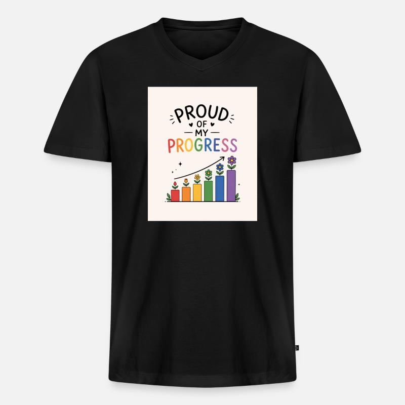 Fier de mes progrès - T-shirt encolure en V Premium bio Homme - noir