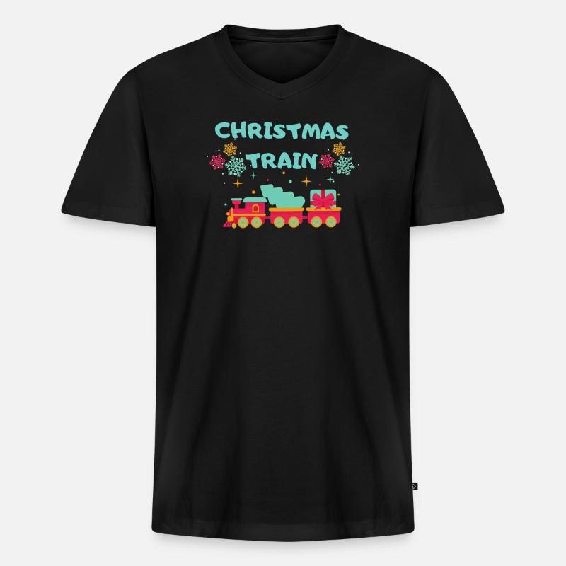 Christmas Train - Männer Premium Bio T-Shirt mit V-Ausschnitt - Schwarz