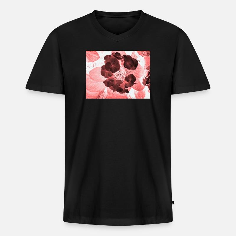 Rote Hydrangea Florales Muster - Männer Premium Bio T-Shirt mit V-Ausschnitt - Schwarz