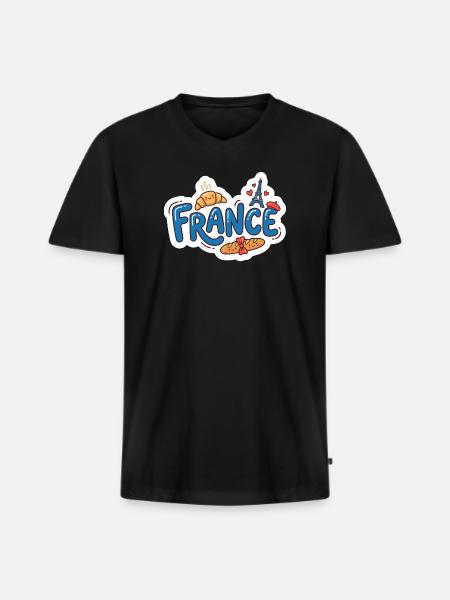Sticker France Kawaii Croissant Paris - Men's Premium Organic T-shirt with V-neck - black