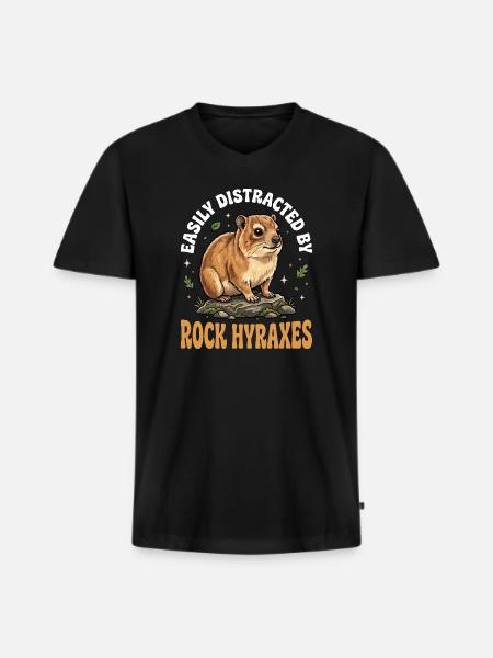 Easily distracted by rock hyraxes - Men's Premium Organic T-shirt with V-neck - black