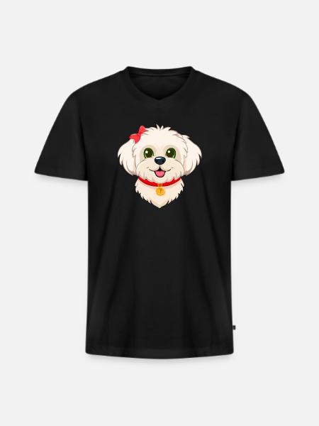 Cute Maltese Puppy (Comic Portrait) - Men's Premium Organic T-shirt with V-neck - black