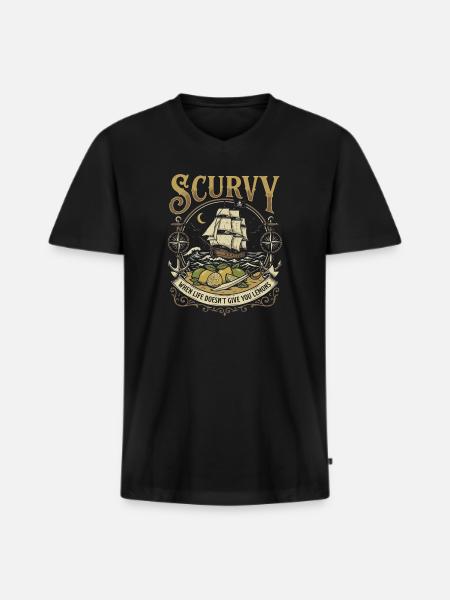 Pirate Ship Lemon Design - Men's Premium Organic T-shirt with V-neck - black
