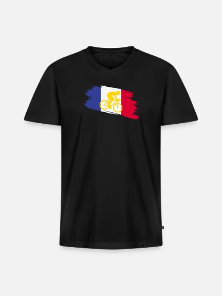France Flag with Bicycle – Cycling Design - Men's Premium Organic T-shirt with V-neck - black