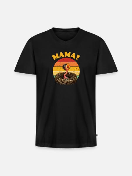 Maman Bébé Oiseau Affamé - T-shirt encolure en V Premium bio Homme - noir