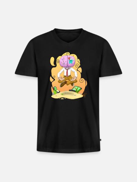 Mindful Brain Meditating Wealth - Men's Premium Organic T-shirt with V-neck - black