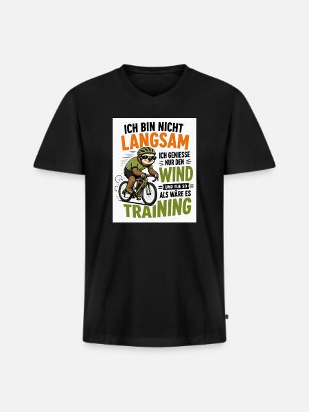 Faultier auf Fahrrad - Männer Premium Bio T-Shirt mit V-Ausschnitt - Schwarz