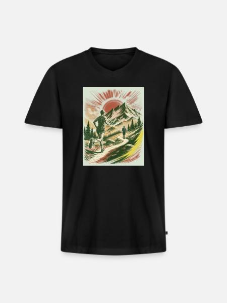 Trailer und Wanderer Retro Design - Männer Premium Bio T-Shirt mit V-Ausschnitt - Schwarz