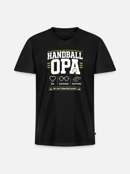 Handballopa Geschenk – Stolz & Expertenblick - Männer Premium Bio T-Shirt mit V-Ausschnitt - Schwarz