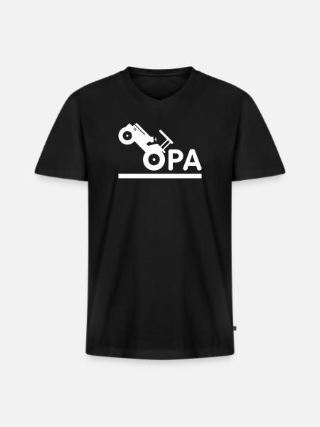 Opa mit Traktor – Weiß - Männer Premium Bio T-Shirt mit V-Ausschnitt - Schwarz