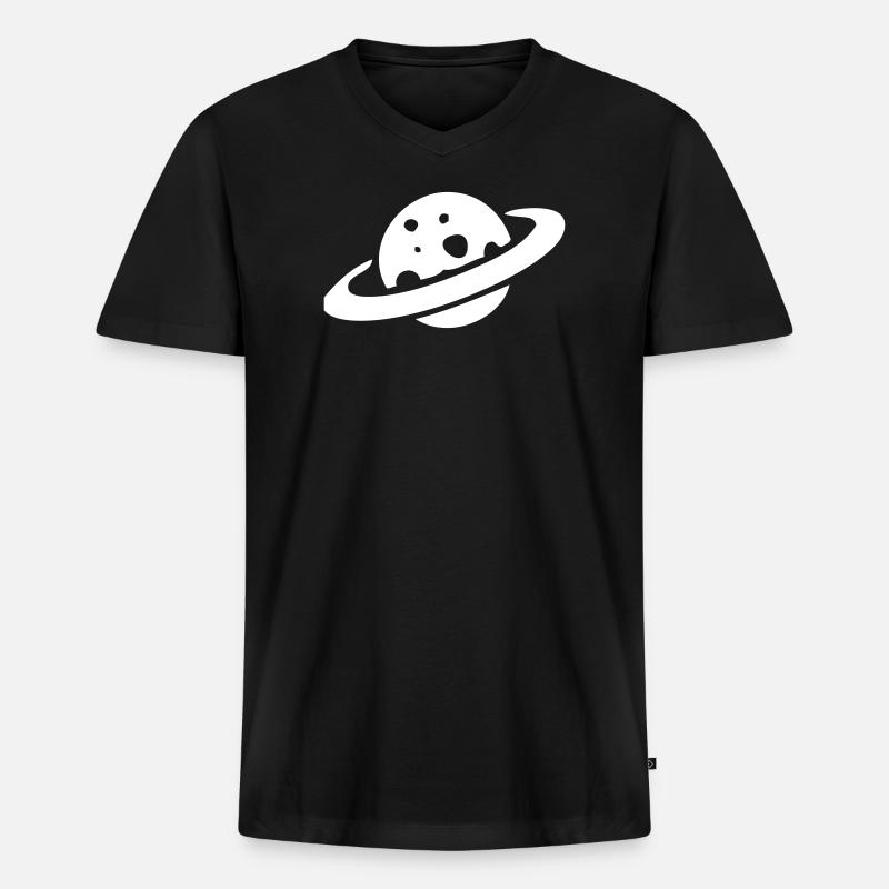 Käseplanet Saturn - Männer Premium Bio T-Shirt mit V-Ausschnitt - Schwarz