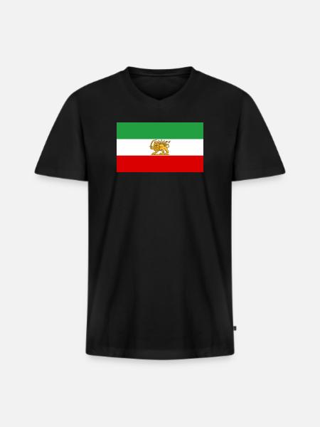 Lion and Sun Iran Flag - Men's Premium Organic T-shirt with V-neck - black