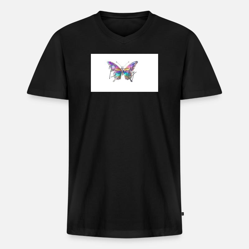 Bunter Schmetterling mit Wasserfarben-Effekt - Männer Premium Bio T-Shirt mit V-Ausschnitt - Schwarz