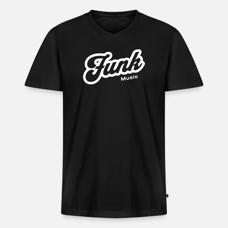 Funk Music Retro Script Logo - Männer Premium Bio T-Shirt mit V-Ausschnitt - Schwarz