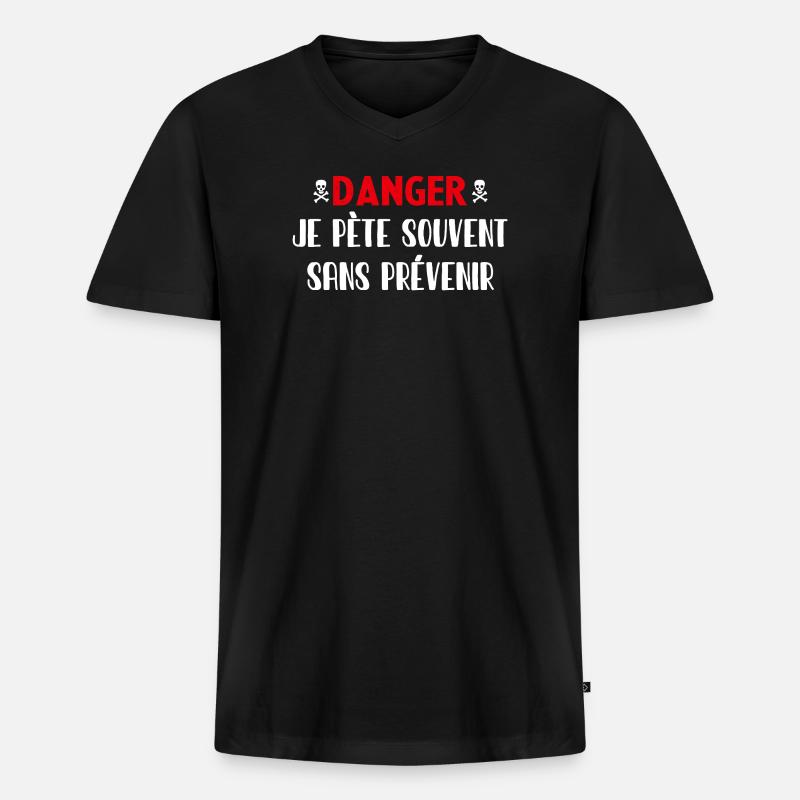 Danger ohne Vorwarnung - Männer Premium Bio T-Shirt mit V-Ausschnitt - Schwarz
