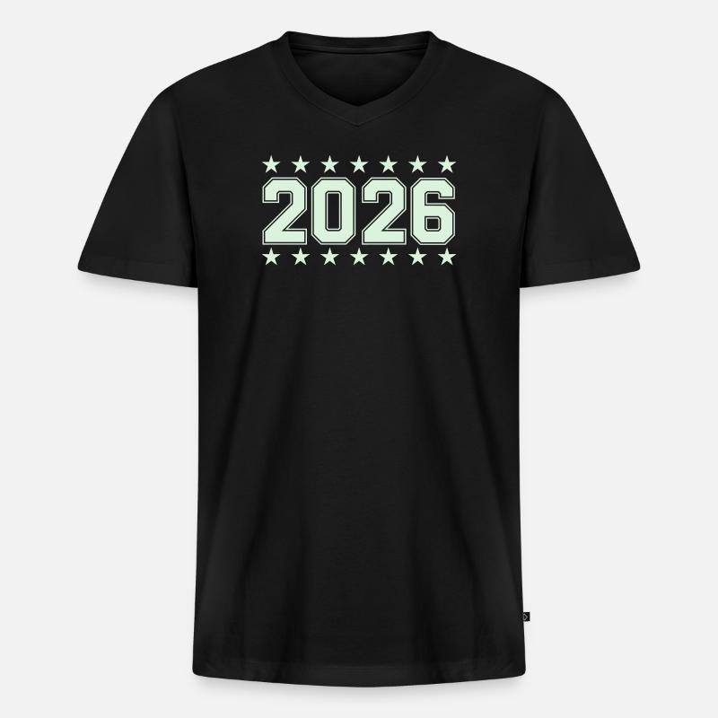 2026 Retro Blockschrift mit Sternen - Männer Premium Bio T-Shirt mit V-Ausschnitt - Schwarz